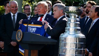 Next Story Image: Full roster of Cup champion Blues visits Trump at White House